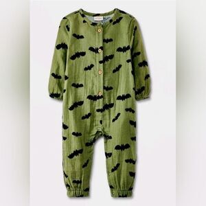 New Green Baby Halloween Gauze 100% cotton Bat Long Sleeve Romper, Cat & Jack